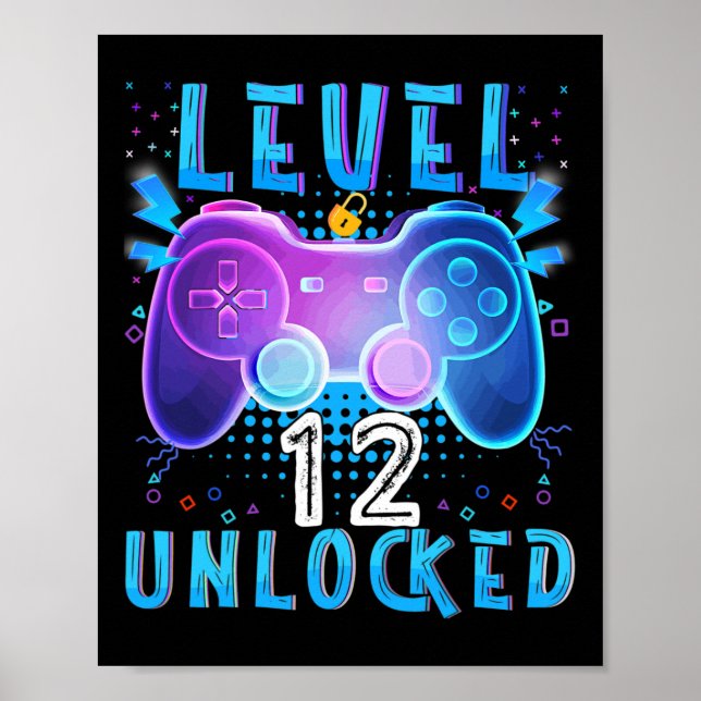 Affiche Niveau 12 Jeu vidéo déverrouillé 12e anniversaire  (Devant)