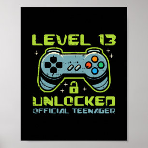 Affiche Niveau 13 Débloqué Officiel Adolescent 13e Anniver