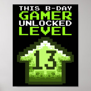 Affiche Niveau 13 Déverrouillé Anniversaire Jeu vidéo 13èm