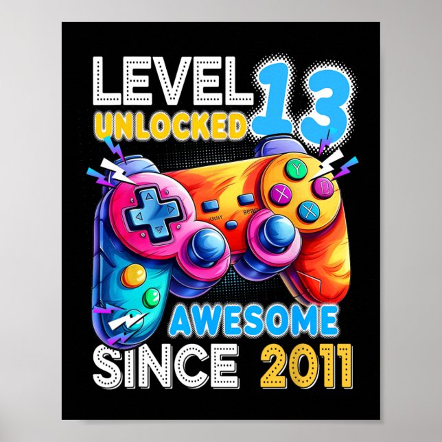 Affiche Niveau 13 Jeu vidéo déverrouillé 13e anniversaire (Devant)