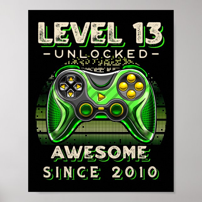 Affiche Niveau 13 Jeu vidéo déverrouillé 13e anniversaire  (Devant)
