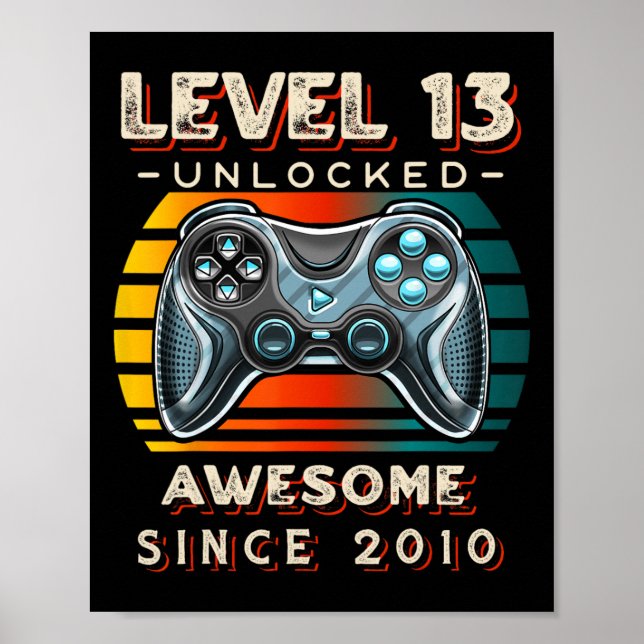 Affiche Niveau 13 Jeu vidéo déverrouillé 13e anniversaire  (Devant)