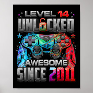 Affiche Niveau 14 Débloqué Incroyable Depuis Anniversaire 