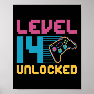 Affiche Niveau 14 Jeu déverrouillé Anniversaire