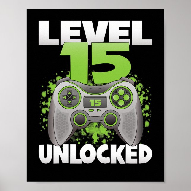 Affiche Niveau 15 Débloqué Jeu Vidéo 15e Anniversaire Joue (Devant)