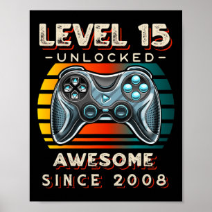 Affiche Niveau 15 Jeu vidéo déverrouillé 15e anniversaire