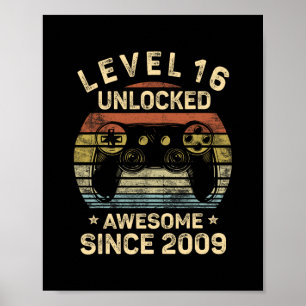 Affiche Niveau 16 Débloqué 16e Anniversaire Cadeaux 16 Ans