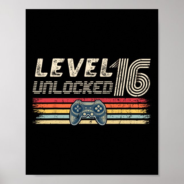 Affiche Niveau 16 Jeu vidéo déverrouillé 16e anniversaire  (Devant)