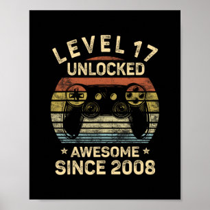 Affiche Niveau 17 Débloqué 17e Anniversaire Cadeaux 17 Ans