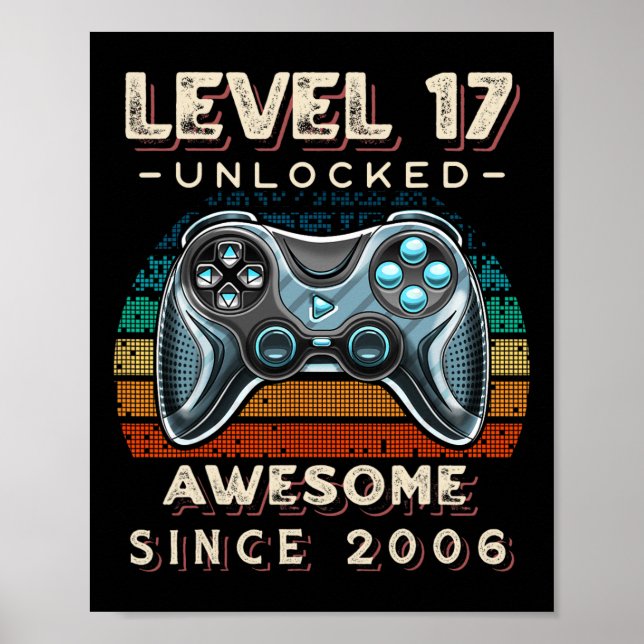 Affiche Niveau 17 Jeu vidéo déverrouillé 17e anniversaire  (Devant)