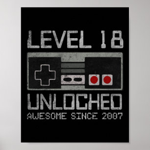 Affiche Niveau 18 Débloqué 18e Anniversaire Vidéo 18 Ans 