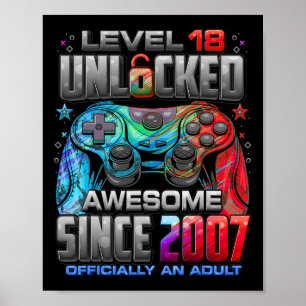 Affiche Niveau 18 Débloqué Incroyable Depuis 2007 18ème An