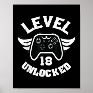 Affiche Niveau 18 Déverrouillé 18 Anniversaire Jeu 18 Anni