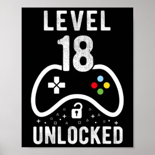 Affiche Niveau 18 Jeu vidéo déverrouillé 18e anniversaire