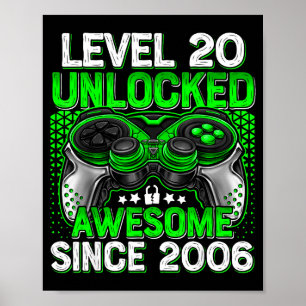 Affiche Niveau 20 Débloqué Garçons de 20 ans 20e Anniversa