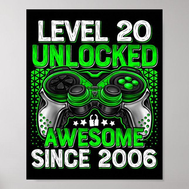 Affiche Niveau 20 Débloqué Garçons de 20 ans 20e Anniversa (Devant)