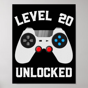 Affiche Niveau 20 Déverrouillé Funny 20e anniversaire de M