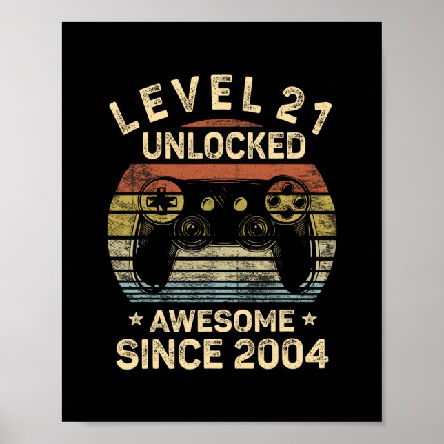 Affiche Niveau 21 Débloqué 21e Anniversaire Cadeaux 21 Ans (Devant)