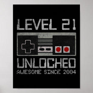 Affiche Niveau 21 Débloqué 21e Anniversaire Vidéo 21 Ans