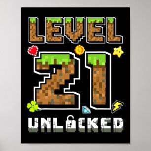 Affiche Niveau 21 débloqué Anniversaire 21 ans Ans Fête Ga