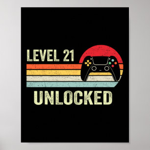 Affiche Niveau 21 Débloqué Cadeau d'anniversaire pour joue