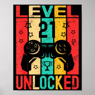 Affiche Niveau 21 débloqué pour les 21 ans Gamer drôle Ann