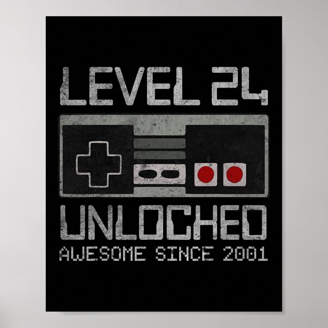 Affiche Niveau 24 Débloqué 24e Anniversaire 24 Ans Vidéo  (Devant)