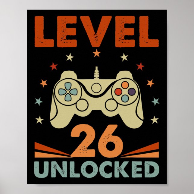 Affiche Niveau 26 Jeu vidéo déverrouillé 26e anniversaire  (Devant)