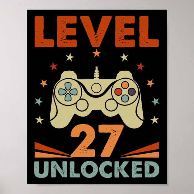 Affiche Niveau 27 Jeu vidéo déverrouillé 27e anniversaire  (Devant)
