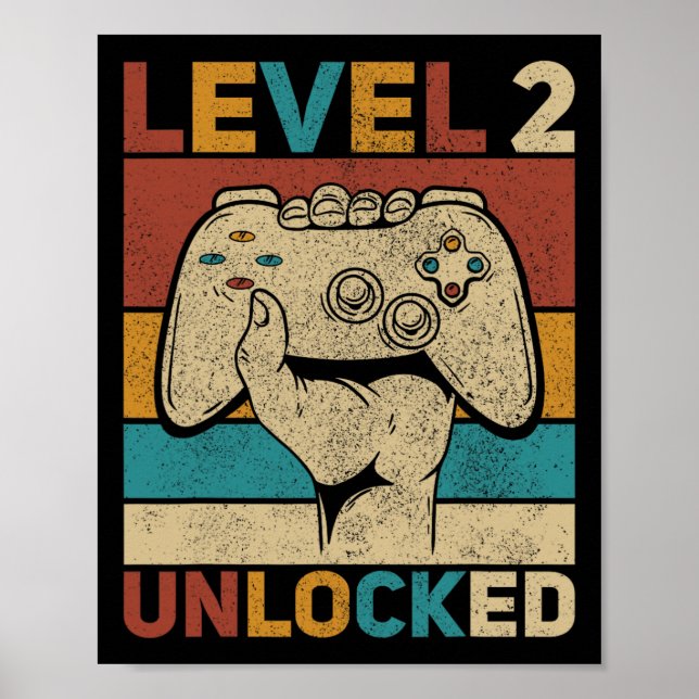 Affiche Niveau 2 Déverrouillé Garçon 2 ans Deuxième Annive (Devant)
