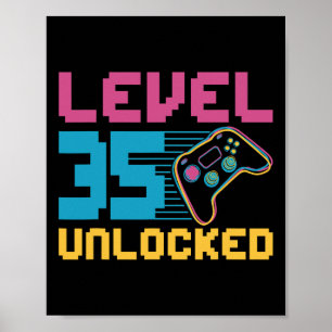 Affiche Niveau 35 Jeu déverrouillé Anniversaire