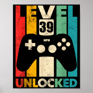 Affiche Niveau 39 débloqué jeu vidéo rétro anniversaire 39