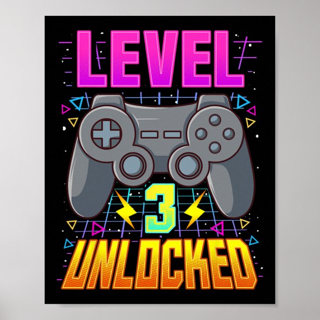 Affiche Niveau 3 Débloqué T-Shirt Jeu Vidéo Garçons 3e Ann (Devant)
