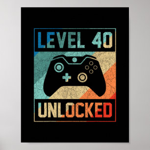 Affiche Niveau 40 Débloqué 40e Joueur de jeux vidéo 40e An