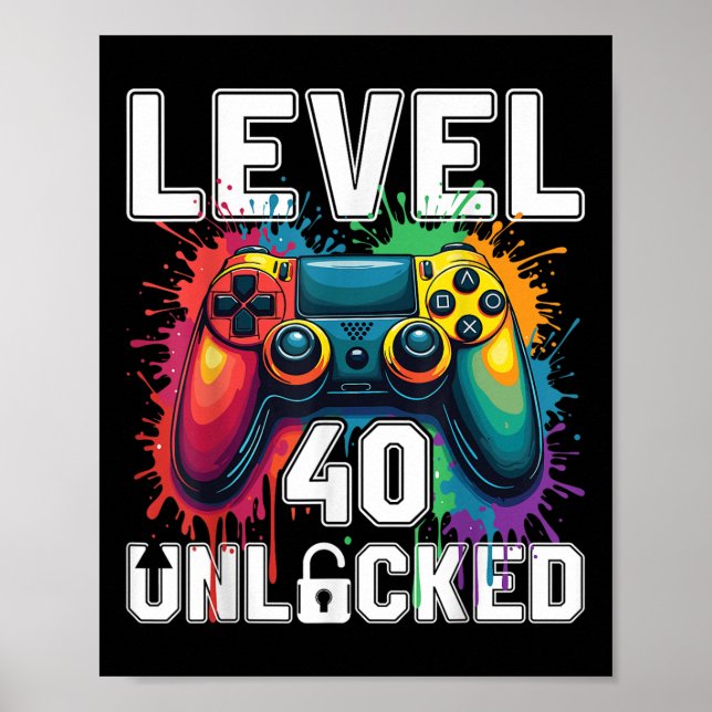 Affiche Niveau 40 Déverrouillé Jeux Vidéo amusant Thème 40 (Devant)
