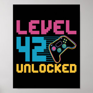 Affiche Niveau 42 Jeu déverrouillé Anniversaire