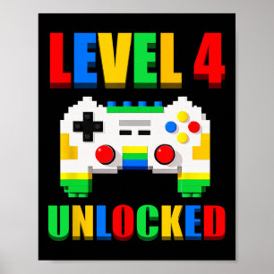 Affiche Niveau 4 Débloqué Joueur 4 Ans Anniversaire De Jeu