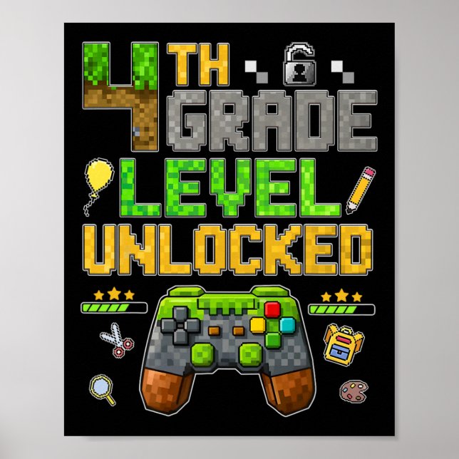 Affiche Niveau 4e année débloqué drôle Ck à l'école joueur (Devant)