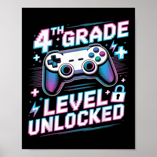 Affiche Niveau 4e débloqué Jeu vidéo Premier jour Garçon  (Devant)
