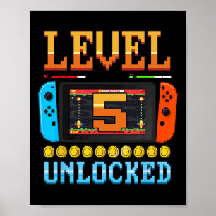 Affiche Niveau 5 Débloqué Chemise d'anniversaire 5ème Jeu