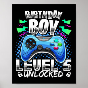 Affiche Niveau 5 Débloqué Jeu Vidéo 5ème Anniversaire Game