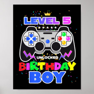 Affiche Niveau 5 Débloqué Jeu Vidéo Anniversaire Garçon Jo