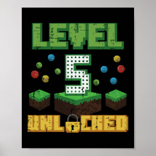 Affiche Niveau 5 Débloqué Pixel Gamer 5e Anniversaire Jeux
