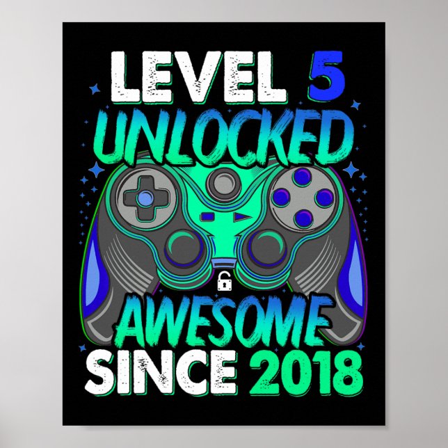 Affiche Niveau 5 Jeu vidéo déverrouillé 5 Ans Garçon 5e Bi (Devant)
