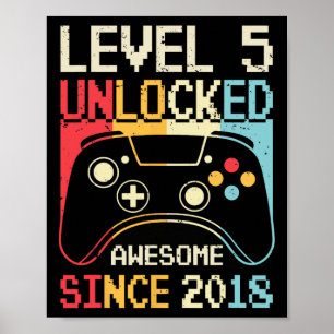 Affiche Niveau 5 Jeu vidéo déverrouillé 5e anniversaire Ga