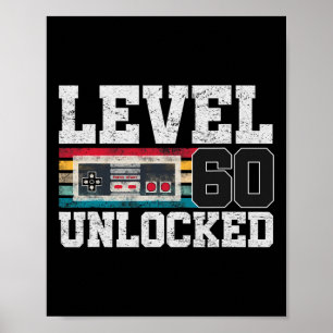 Affiche Niveau 60 Débloqué Cadeau 60 Ans Video Gamer 60e