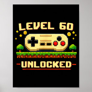 Affiche Niveau 60 débloqué jeu vidéo 60e anniversaire drôl
