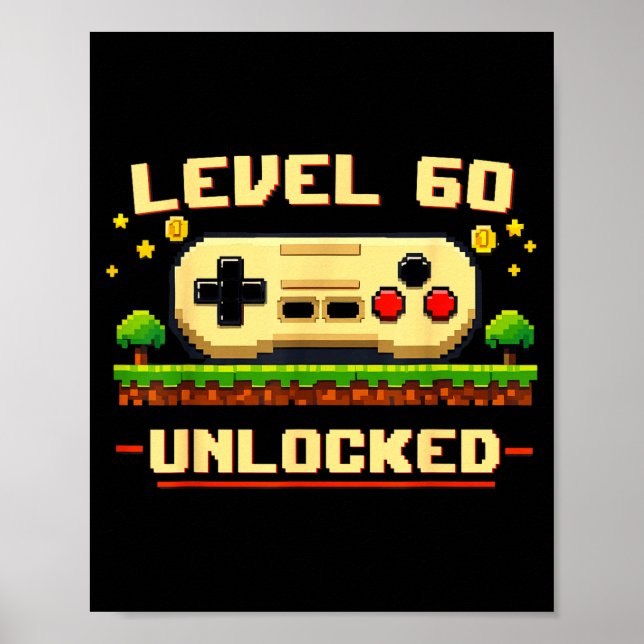 Affiche Niveau 60 débloqué jeu vidéo 60e anniversaire drôl (Devant)