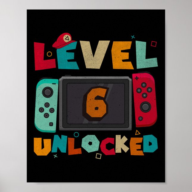 Affiche Niveau 6 Débloqué Anniversaire de jeu pour garçons (Devant)