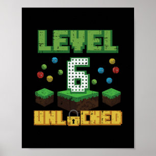 Affiche Niveau 6 Débloqué Pixel Gamer 6e Anniversaire Gami